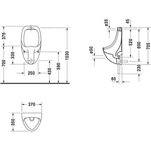 Urinal Clasic Duravit - Intrare spate, 370x350mm - Alb Urinal Clasic Duravit - Intrare spate, 370x350mm - Alb