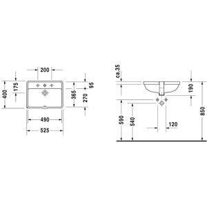 Duravit Starck 3 Indbygget vask - 525x400mm, Hvid, Keramik Duravit Starck 3 Indbygget vask - 525x400mm, Hvid, Keramik