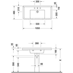 Lavoar Duravit Starck 3 montat pe perete cu supraplin - Alb 1050x485mm Lavoar Duravit Starck 3 montat pe perete cu supraplin - Alb 1050x485mm