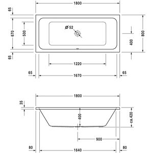Duravit D-Code Rektangulær Badekar - 180x80 cm, Hvid, Indbygget Duravit D-Code Rektangulær Badekar - 180x80 cm, Hvid, Indbygget