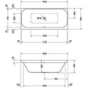 Duravit Model 700314000000000 Cadă Rectangulară cu Două Spătaruri - Cadă Duravit Model 700314000000000 Cadă Rectangulară cu Două Spătaruri - Cadă
