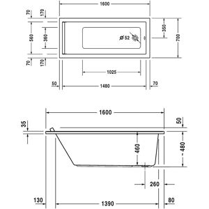 Baignoire rectangulaire Duravit Starck 1600x700 mm blanche - Baignoire - Publicité Baignoire rectangulaire Duravit Starck 1600x700 mm blanche - Baignoire - Publicité