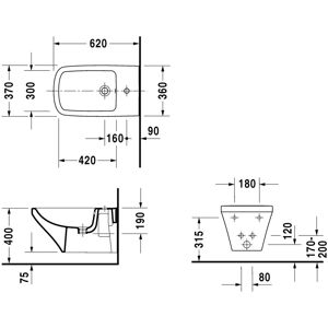 Bidet de perete Duravit DuraStyle - Bidet, Alb, 1 gaura, 62cm Bidet de perete Duravit DuraStyle - Bidet, Alb, 1 gaura, 62cm