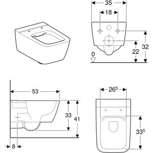 Keramag Geberit iCon Square WC - Rimloos, Laag debiet, Wit Keramag Geberit iCon Square WC - Rimloos, Laag debiet, Wit