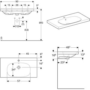Geberit Acanto Wastafel - 900x480mm, Wit, Met Overloop Geberit Acanto Wastafel - 900x480mm, Wit, Met Overloop
