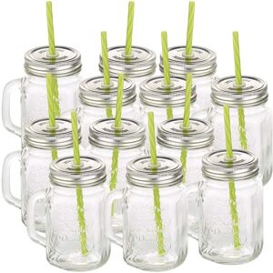 Pearl - 12 Verres Rétro - Avec Paille - Couvercle - Ensemble de Verrerie - Publicité Pearl - 12 Verres Rétro - Avec Paille - Couvercle - Ensemble de Verrerie - Publicité