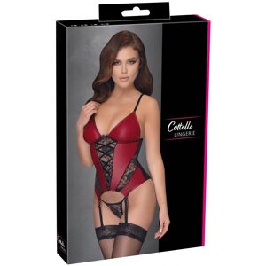 Cottelli Red Wetlook and Lace Basque Set - M Cottelli Red Wetlook and Lace Basque Set - M