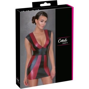 Cottelli Collection Red & Black Leather Effect Stripe Dress - V-Neck Cottelli Collection Red & Black Leather Effect Stripe Dress - V-Neck