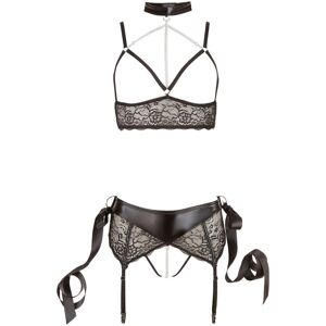 Cottelli Musta Wet Look ja pitsi setti - Small Cottelli Musta Wet Look ja pitsi setti - Small