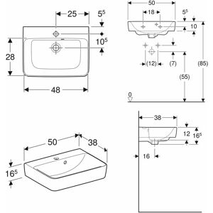 Geberit Renova Plan Wandmontage Keramikwaschbecken - 50x38 cm, Weiß Geberit Renova Plan Wandmontage Keramikwaschbecken - 50x38 cm, Weiß