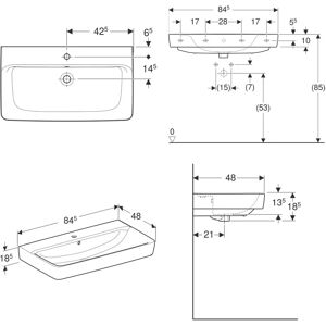 Geberit Renova Plan Wandmontage Waschtisch - 85x48 cm Geberit Renova Plan Wandmontage Waschtisch - 85x48 cm