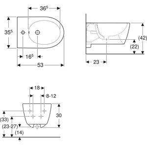 Bidé suspendido Geberit iCon con rebosadero - Cerámica sanitaria blanca Bidé suspendido Geberit iCon con rebosadero - Cerámica sanitaria blanca