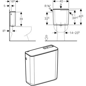 Cisternă Geberit montată pe suprafață - Alb alpino - Stop-flush - Conexiune apă spate/bată Cisternă Geberit montată pe suprafață - Alb alpino - Stop-flush - Conexiune apă spate/bată