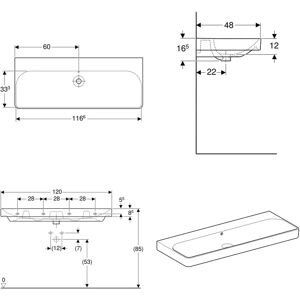 Geberit Smyle Square Waschbecken - 120x48cm - Ohne Hahnloch - Mit Überlauf Geberit Smyle Square Waschbecken - 120x48cm - Ohne Hahnloch - Mit Überlauf