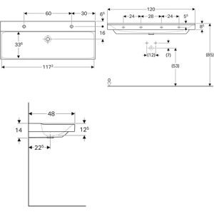 Geberit Xeno² Wastafel - Wit - Zonder overloop - 1200mm x 480mm Geberit Xeno² Wastafel - Wit - Zonder overloop - 1200mm x 480mm