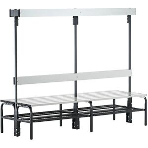 Banco de vestuario de acero inoxidable Sypro - 1650x725mm, 12 ganchos, antracita, rejilla para zapatos Banco de vestuario de acero inoxidable Sypro - 1650x725mm, 12 ganchos, antracita, rejilla para zapatos