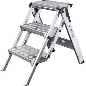 Munk Günzburger Steigtechnik - Trittleiter - Aluminium, 3 Stufen, 690mm H, 490mm B Munk Günzburger Steigtechnik - Trittleiter - Aluminium, 3 Stufen, 690mm H, 490mm B