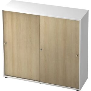 Armoire eurokraft pro - Portes coulissantes, 2 étagères, Paroi centrale, Blanc / Chêne Armoire eurokraft pro - Portes coulissantes, 2 étagères, Paroi centrale, Blanc / Chêne