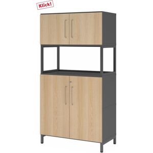 Hammerbacher FlexWall 4 OH Rangement Bureau - Graphite/Chêne - Publicité Hammerbacher FlexWall 4 OH Rangement Bureau - Graphite/Chêne - Publicité
