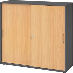 Armoire à portes coulissantes compacte de Hammerbacher avec étagères réglables - Publicité Armoire à portes coulissantes compacte de Hammerbacher avec étagères réglables - Publicité