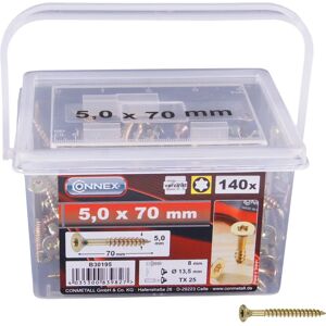 Connex B30195 - Seau à vis - 5mm x 70mm - 160 pcs - Bois, Plastique - Publicité Connex B30195 - Seau à vis - 5mm x 70mm - 160 pcs - Bois, Plastique - Publicité