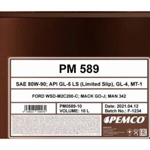 Huile de boîte Pemco 10L - SAE 80W-90, GL-4 - Huile de transmission - Publicité Huile de boîte Pemco 10L - SAE 80W-90, GL-4 - Huile de transmission - Publicité