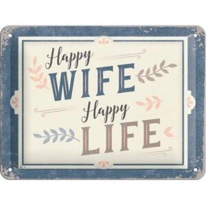 ART Retro dekorativní cedule, 15 x 20 cm, Happy Wife Happy Life – nápad na dárek se skvělým textem, z kovu, vintage design - Cedule ART Retro dekorativní cedule, 15 x 20 cm, Happy Wife Happy Life – nápad na dárek se skvělým textem, z kovu, vintage design - Cedule