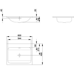 BetteOne Inbouwwasbak - 60x49,5cm - Rechthoekig, Zonder kraangat BetteOne Inbouwwasbak - 60x49,5cm - Rechthoekig, Zonder kraangat