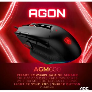 Ratón AOC AGM600 - 16000 DPI Óptico, con cable, Negro Ratón AOC AGM600 - 16000 DPI Óptico, con cable, Negro