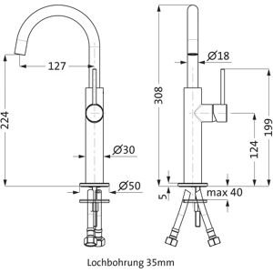 Herzbach Deep Grey Kraan - Hoge uitloop, 360° draaibaar, zijhendel Herzbach Deep Grey Kraan - Hoge uitloop, 360° draaibaar, zijhendel