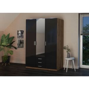 Priess Amsterdam Kleiderschrank - Eiche & Schwarz, Glaskranzblende, 3-türig Priess Amsterdam Kleiderschrank - Eiche & Schwarz, Glaskranzblende, 3-türig