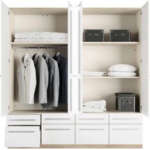 Priess Barcelona Kleiderschrank - 4-türig, helles Holz, Spiegel, Beleuchtung Priess Barcelona Kleiderschrank - 4-türig, helles Holz, Spiegel, Beleuchtung
