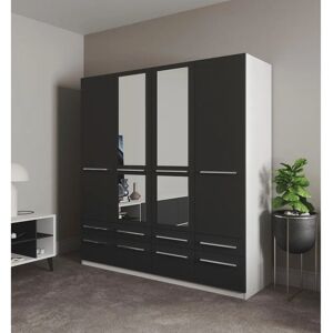 Priess Barcelona Kleiderschrank - Verstellbar, mit Spiegel, 4-türig, Schwarz/Weiß Priess Barcelona Kleiderschrank - Verstellbar, mit Spiegel, 4-türig, Schwarz/Weiß