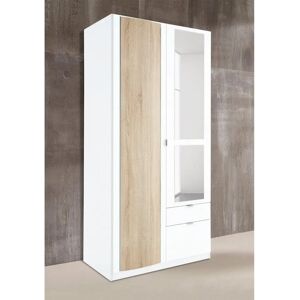 Priess Kleiderschrank - Weiß/Struktureiche - Gerundete Türen - 193cm Hoch Priess Kleiderschrank - Weiß/Struktureiche - Gerundete Türen - 193cm Hoch