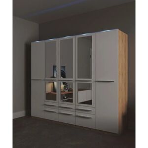 PRIESS Barcelona Kleiderschrank - Drehtürenschrank mit Spiegel, Beleuchtung, 5 Türen, weiß/eichefarben PRIESS Barcelona Kleiderschrank - Drehtürenschrank mit Spiegel, Beleuchtung, 5 Türen, weiß/eichefarben