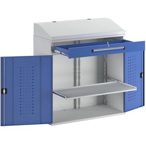 Mesa de trabajo industrial de pie RAU - 1100mm, gris claro / azul cobalto - Escritorio industrial Mesa de trabajo industrial de pie RAU - 1100mm, gris claro / azul cobalto - Escritorio industrial