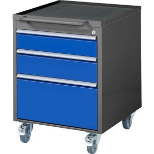 RAU Contenedor móvil - 765x580x650mm - 3 cajones - gris metálico y azul genciana RAU Contenedor móvil - 765x580x650mm - 3 cajones - gris metálico y azul genciana