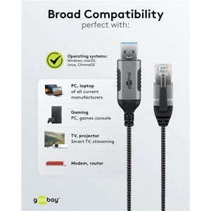 Goobay 74396 USB 3.0 to RJ45 Ethernet Cable Adapter - Black, Silver Goobay 74396 USB 3.0 to RJ45 Ethernet Cable Adapter - Black, Silver