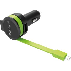 RealPower 257635 Caricatore auto - Micro-USB, 2 USB, Nero/Verde RealPower 257635 Caricatore auto - Micro-USB, 2 USB, Nero/Verde