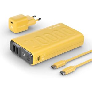 Power Bank RealPower 20000mAh med USB-C och Micro USB - Gul Power Bank RealPower 20000mAh med USB-C och Micro USB - Gul