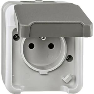Merten Presa di corrente grigia Aquastar - IP44, Terra, Coperchio Merten Presa di corrente grigia Aquastar - IP44, Terra, Coperchio