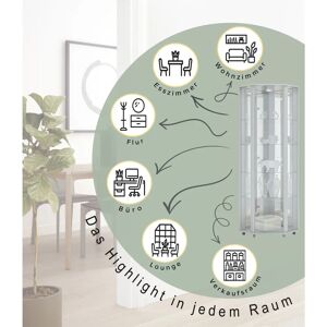 FIF MÖBEL TRIO Weiß Vitrine - Glas, Verstellbare Regale, Modernes Design FIF MÖBEL TRIO Weiß Vitrine - Glas, Verstellbare Regale, Modernes Design