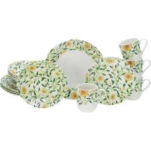 CreaTable Amarilla Juego de Vajilla 16 Piezas - Diseño Floral y Hoja CreaTable Amarilla Juego de Vajilla 16 Piezas - Diseño Floral y Hoja