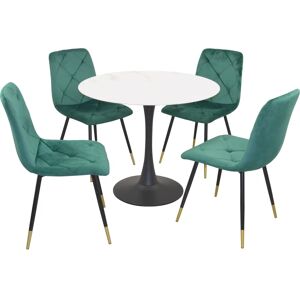 HOFMANN LIVING AND MORE Grünes Samt Esstischset - 4 Stühle HOFMANN LIVING AND MORE Grünes Samt Esstischset - 4 Stühle