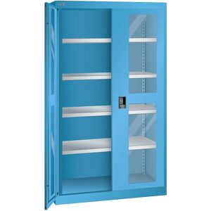 Armario de acero pesado LISTA - 4 estantes, puertas de vidrio, azul claro Armario de acero pesado LISTA - 4 estantes, puertas de vidrio, azul claro