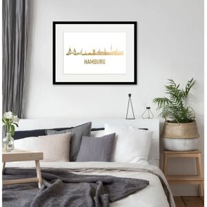 QUEENCE Hamburg Skyline GOLD - 70x50 cm - Gerahmt - Wandbild QUEENCE Hamburg Skyline GOLD - 70x50 cm - Gerahmt - Wandbild