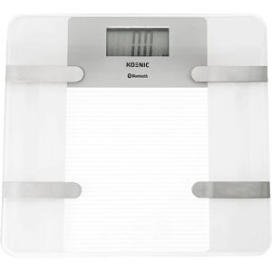 Pèse-personne Koenic - Analyse de graisse corporelle, Bluetooth, 150kg, Blanc, Design en cristal Pèse-personne Koenic - Analyse de graisse corporelle, Bluetooth, 150kg, Blanc, Design en cristal
