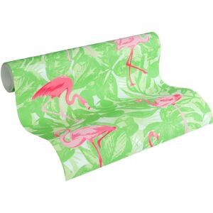 A.S. CRÉATION Papel pintado hojas tropicales con flamencos - Animales A.S. CRÉATION Papel pintado hojas tropicales con flamencos - Animales