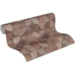 LIVING WALLS Braun Holz Mosaik Vintage Wallpaper - Wallcovering LIVING WALLS Braun Holz Mosaik Vintage Wallpaper - Wallcovering