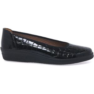 Gabor Piquet Women's Wide Fit Black Patent Croc Ballerina Pumps Gabor Piquet Women's Wide Fit Black Patent Croc Ballerina Pumps